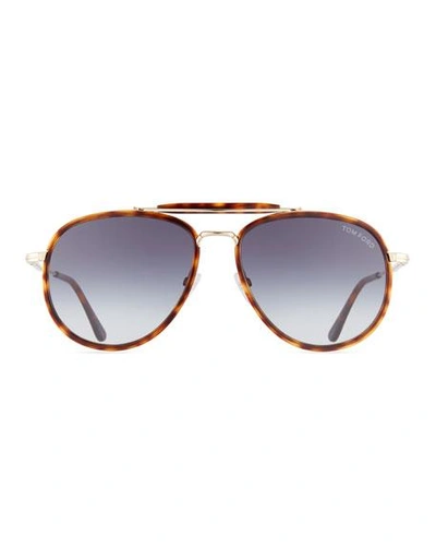 Shop Tom Ford Men's Tripp Tortoiseshell Aviator Sunglasses In Brown/blue