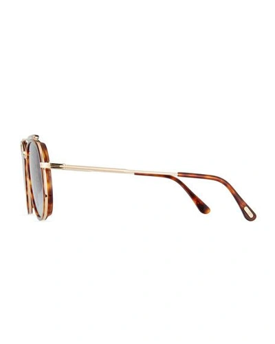 Shop Tom Ford Men's Tripp Tortoiseshell Aviator Sunglasses In Brown/blue