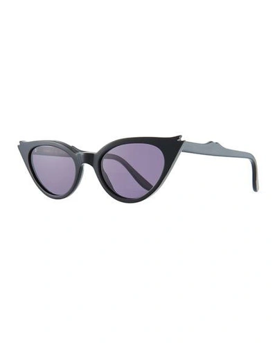Shop Illesteva Isabella Cat-eye Acetate Sunglasses In Black/gray