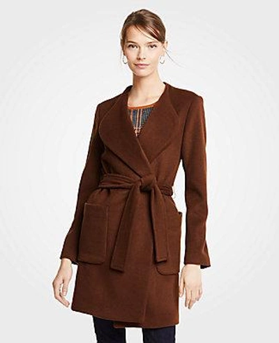 Shop Ann Taylor Wool Blend Wrap Coat In Dark Maple