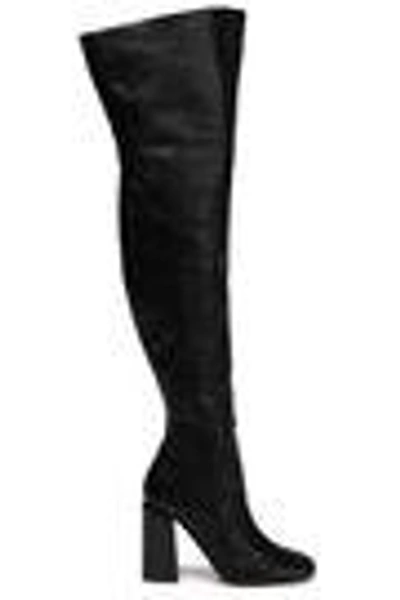 Shop Sigerson Morrison Woman Jessica Pebbled-leather Thigh Boots Black