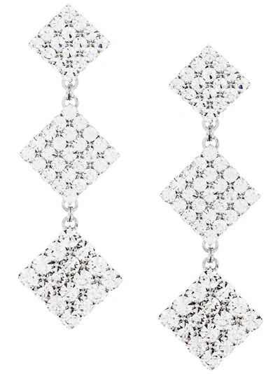 Shop Alessandra Rich Triple Crystal Drop Earrings - Metallic