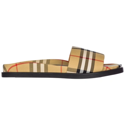 Shop Burberry Classic Checked Slides In Beige