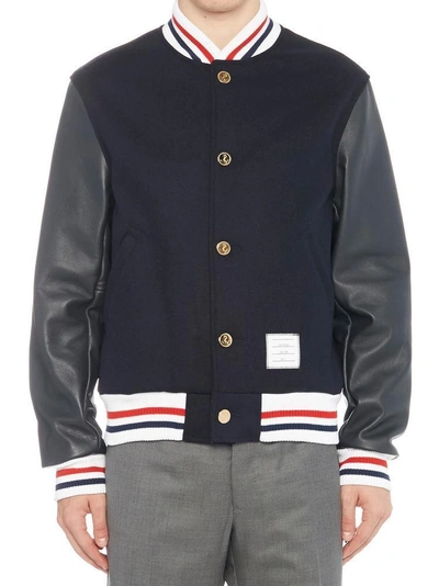 Shop Thom Browne Varsity Jacket In Blue