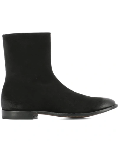 Shop Alexander Mcqueen Distressed Leather Ankle Boots In Black