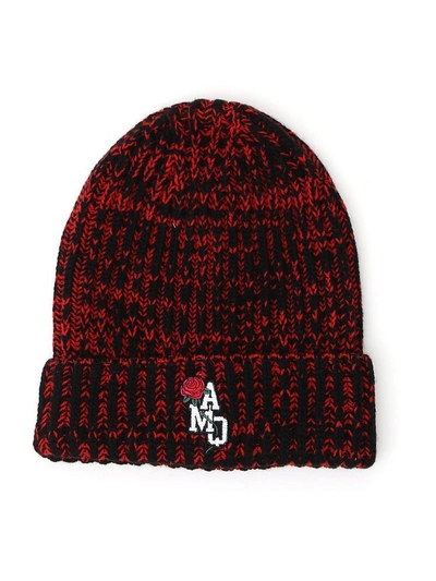Shop Alexander Mcqueen Ribbed Logo Beanie In Red