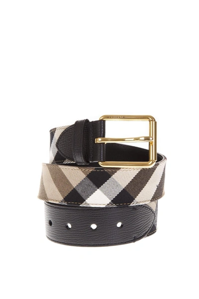 Shop Burberry House Check Leather Belt In Black