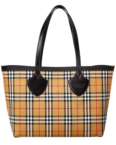 Shop Burberry Medium Giant Reversible Vintage Check Canvas & Leather Tote In Yellow