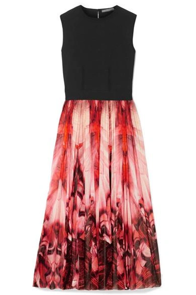 Shop Alexander Mcqueen Stretch-jersey And Printed Stretch-knit Midi Dress In Red