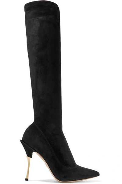 Shop Dolce & Gabbana Cardinale Stretch-suede Knee Boots In Black