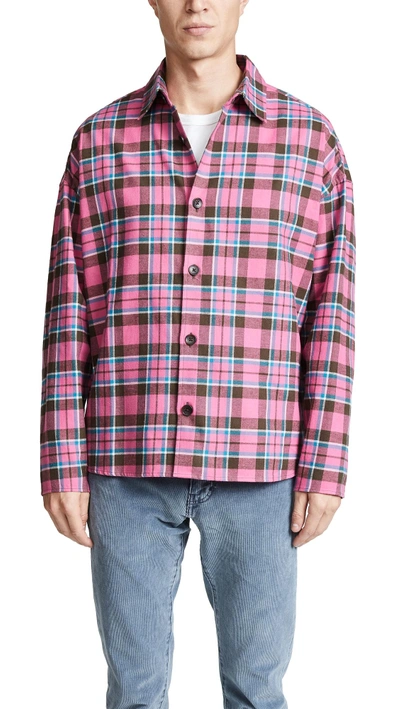 Shop Gustav Von Aschenbach Boxy Plaid Flannel Shirt In Pink