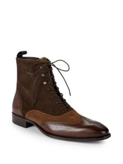 Shop Mezlan Brogue Leather Boots In Brown