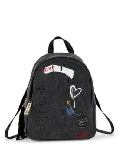 Shop Peace Love World Small Printed Canvas Backpack In Washed Black
