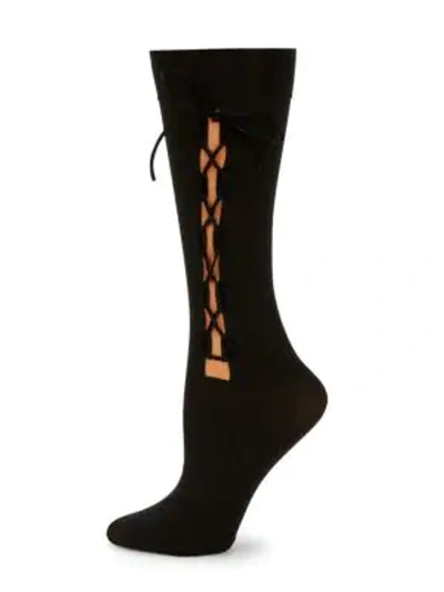 Shop Wolford Lace-up Mid Calf Socks In Gobi