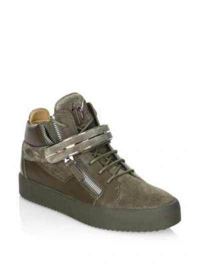 Shop Giuseppe Zanotti Leather High-top Sneakers In Green