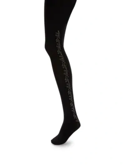 Shop Wolford Paisley Embellished Tights In Black Silver