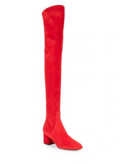 Shop Valentino Suede Over-the-knee Boots In Red