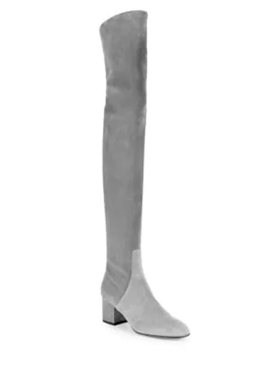 Shop Valentino Suede Over-the-knee Boots In Grey
