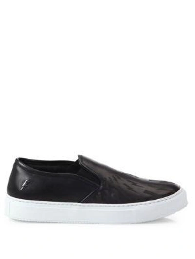 Shop Neil Barrett Two-toned Leather Slip-ons In Black