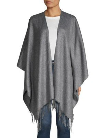 Shop Portolano Fringed Wool-blend Poncho In Medium Grey