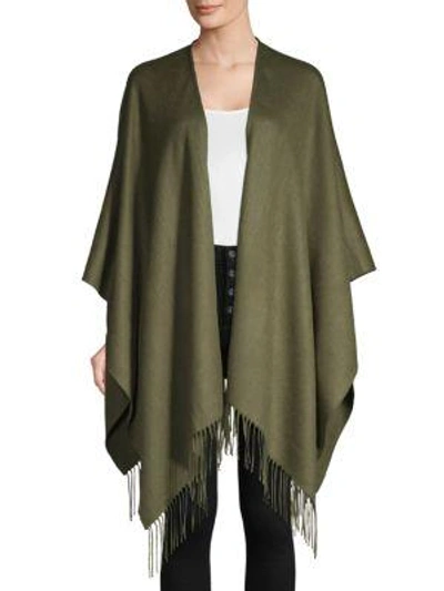 Shop Portolano Fringed Wool-blend Poncho In Military Green