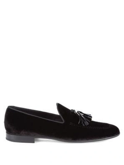 Shop Saks Fifth Avenue Men's Leather & Velvet Smoking Slippers In Black