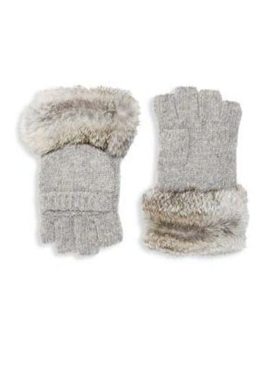 Shop Adrienne Landau Dyed Rabbit Fur Trimmed Gloves In Black