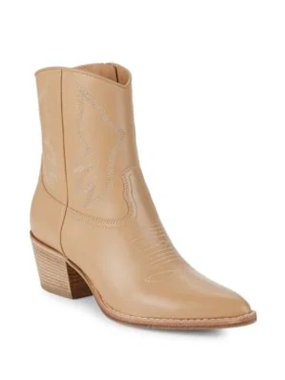 Shop Valentino Point-toe Leather Booties In Tan