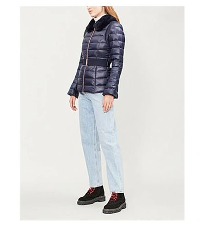 Ted Baker Yelta Faux Fur-trimmed Shell-down Jacket In Dark Blue | ModeSens