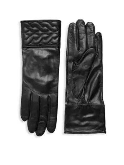 Shop Portolano Quilted Braid Leather Gloves In Black