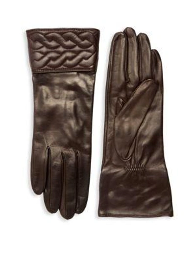 Shop Portolano Quilted Braid Leather Gloves In Black