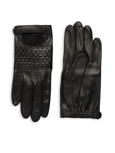 Shop Portolano Basket Weave Leather Gloves In Black