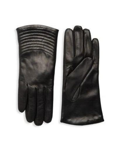 Shop Portolano Quilted Wave Leather Gloves In Black