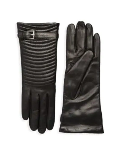 Shop Portolano Quilted Leather Gloves In Black