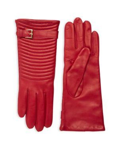 Shop Portolano Quilted Leather Gloves In Red