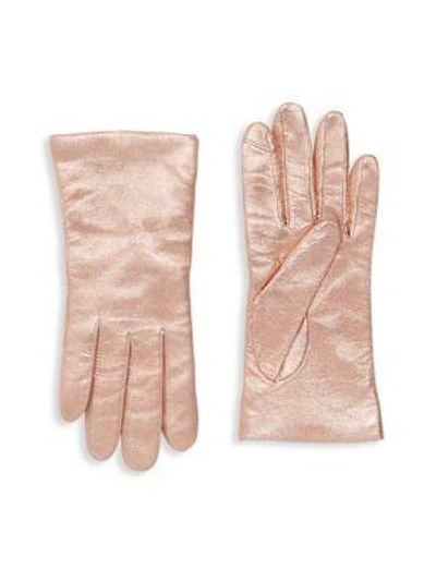 Shop Saks Fifth Avenue Leather Gloves In Rose Gold