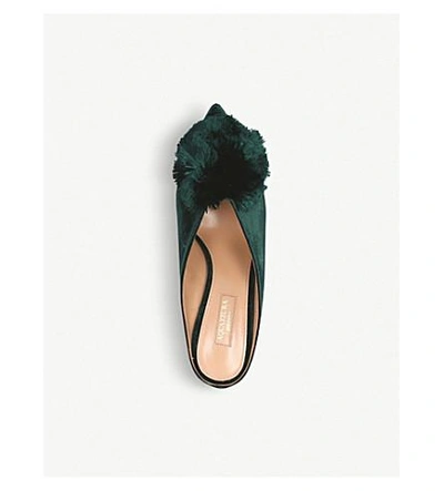 Shop Aquazzura Powder Puff 45 Velvet Mules In Dark Green