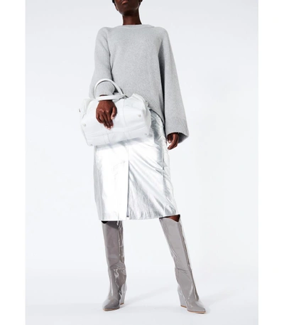 Shop Tibi Tech Leather Trouser Skirt In Silver