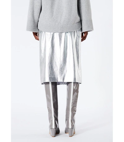 Shop Tibi Tech Leather Trouser Skirt In Silver