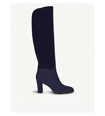 Shop Jimmy Choo Madalie 80 Suede Knee High Boots In Navy