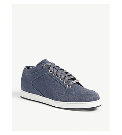 Shop Jimmy Choo Miami Fine Glitter And Leather Sneakers In Navy
