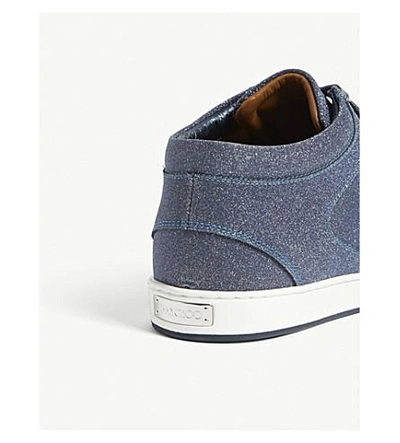 Shop Jimmy Choo Miami Fine Glitter And Leather Sneakers In Navy