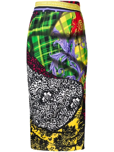 VERSACE COLLECTION PRINTED PENCIL SKIRT - 绿色