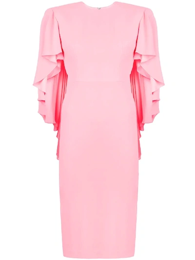 Shop Alex Perry Ruffled Sleeves Fitted Dress - Pink