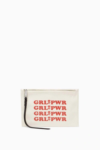 Shop Rebecca Minkoff Medium Zip Pouch - Grl Pwr In Cream