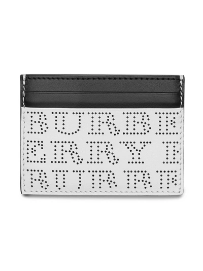 Shop Burberry Perforated Logo Leather Card Case - White