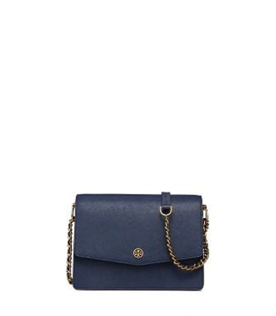 Shop Tory Burch Robinson Convertible Shoulder Bag In Royal Navy / Black