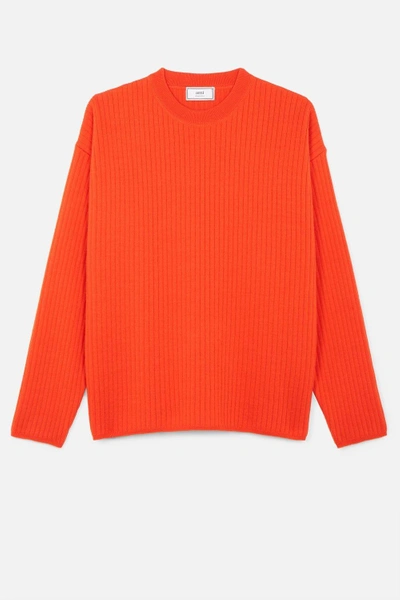 Shop Ami Alexandre Mattiussi Crewneck Oversize Fit Double Face Rib Sweater In Red