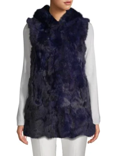 Shop Adrienne Landau Hooded Rabbit Fur Vest In Navy