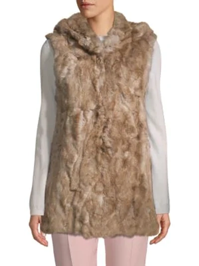Shop Adrienne Landau Hooded Rabbit Fur Vest In Navy
